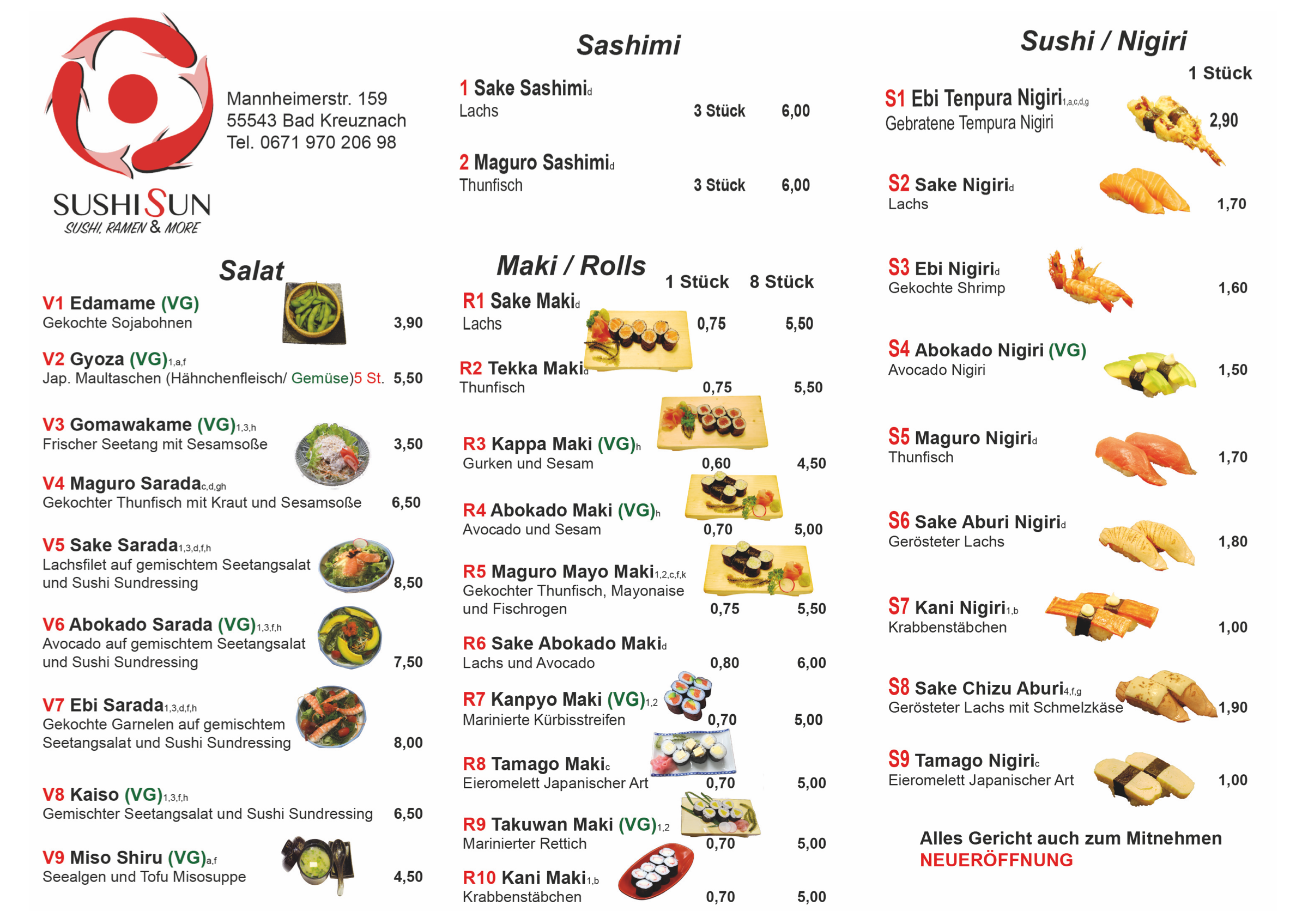 Sushi Sun Speisekarte